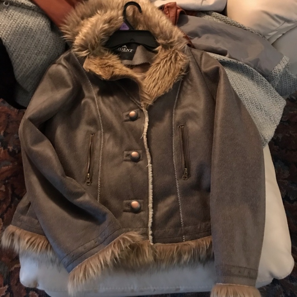 Medium size soft leather, fur jacket